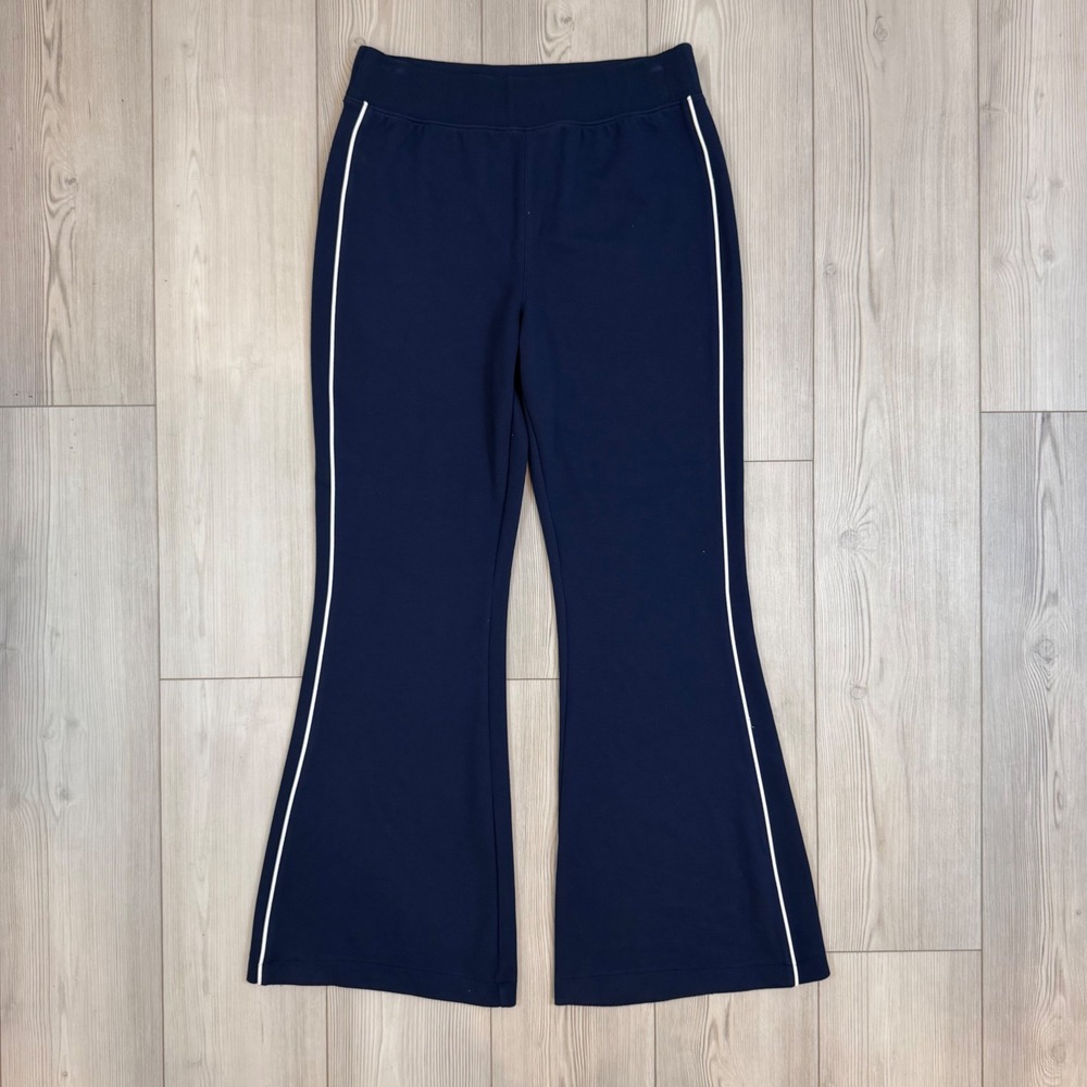 Spanx AirEssentials Wide Leg Flare Pant Navy Blue White Side Stripe 50943R Large